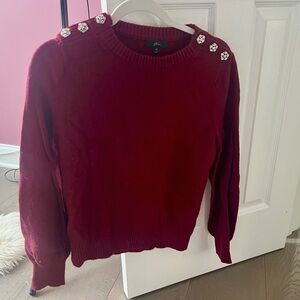 J.Crew Burgundy wool crew neck sweater with crystals
